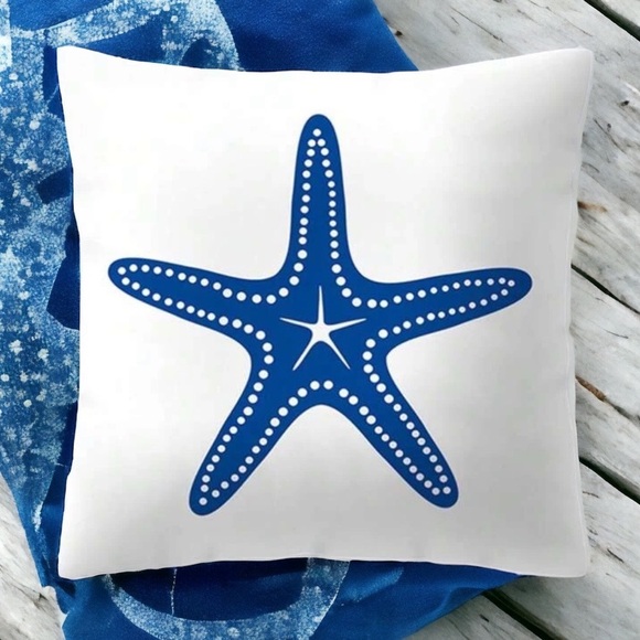 Pillow Cover Coastal Starfish Nautical Beach Zip Square White Blue 17.7 X 17.7 - Picture 13 of 13